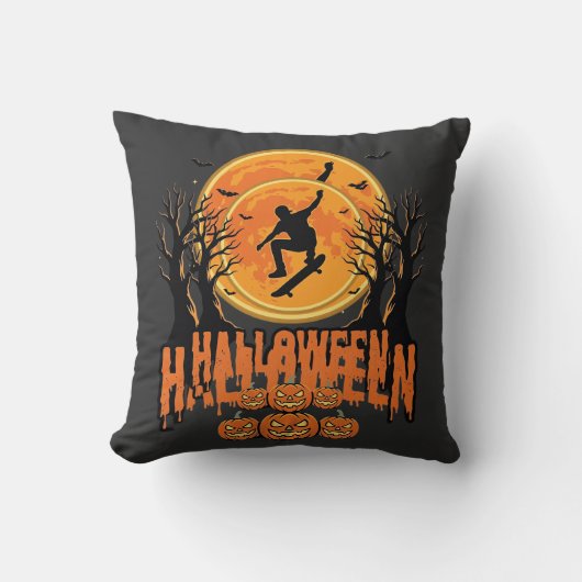 ハロウィン スケートボード 月 デザイン ハロウィン クッション (正面)
