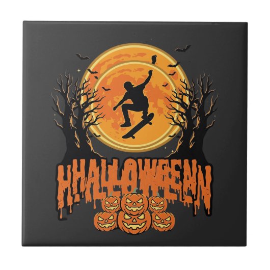 ハロウィン スケートボード 月 デザイン ハロウィン タイル (正面)