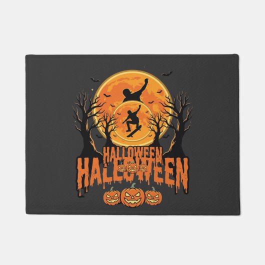 ハロウィン スケートボード 月 デザイン ハロウィン ドアマット (正面)