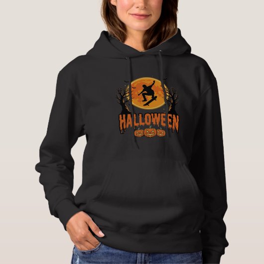 ハロウィン スケートボード 月 デザイン ハロウィン パーカ (正面)