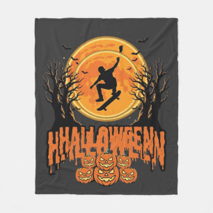 ハロウィン スケートボード 月 デザイン ハロウィン フリースブランケット