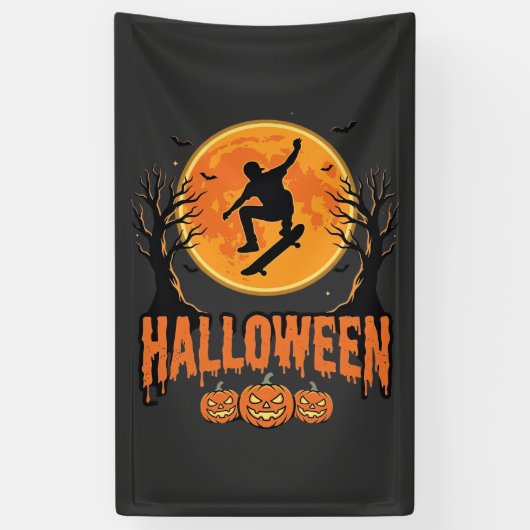 ハロウィン スケートボード 月 デザイン ハロウィン 横断幕 (縦)