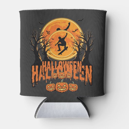 ハロウィン スケートボード 月 デザイン ハロウィン 缶クーラー (正面)