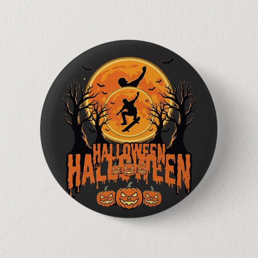 ハロウィン スケートボード 月 デザイン ハロウィン 缶バッジ (正面)