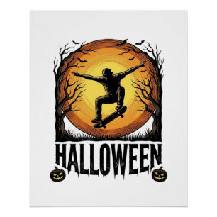 ハロウィン スケートボード 月 ビンテージ ベクター デザイン 1 ポスター