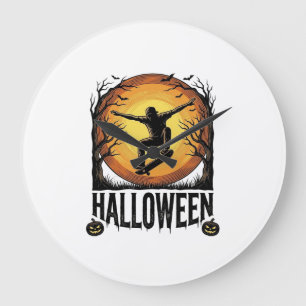 ハロウィン スケートボード 月 ビンテージ ベクター デザイン 1 ラージ壁時計