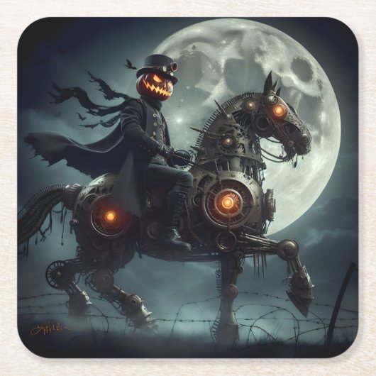 ハロウィン スチームパンク 首なし騎士 スクエアペーパーコースター (正面)