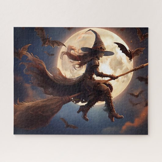 ハロウィン スチームパンク 魔女 月夜の飛行 ジグソーパズル (横)