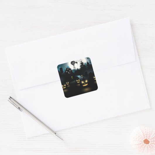 ハロウィン ステッカー-かぼちゃ スクエアシール (封筒)