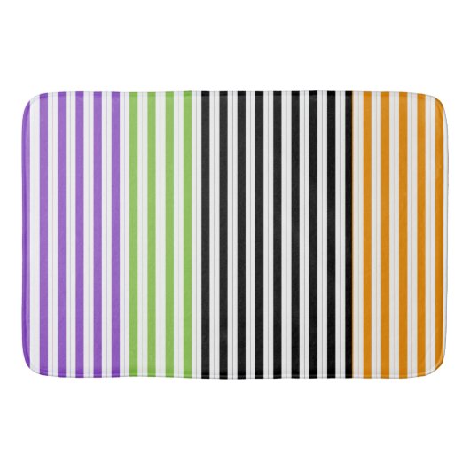 ハロウィン ストライプ 紫 緑 黒 オレンジ バスマット (正面)