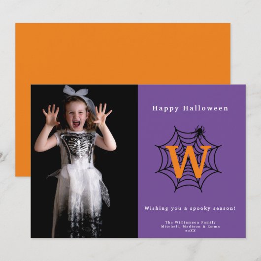 ハロウィン スパイダーウェブ トリックオアトリート モノグラム フォト シーズンカード (正面/裏面)