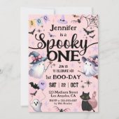 ハロウィン スプーキーワン 1歳誕生日パーティー かわいいおばけ 招待状 (正面)