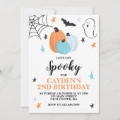 ハロウィン スプーキー お誕生日おめでとう ブルー パンプキン 招待状 (正面)