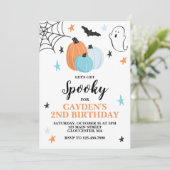 ハロウィン スプーキー お誕生日おめでとう ブルー パンプキン 招待状 (スタンド正面)