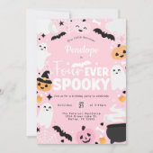 ハロウィン スプーキー ゴースト ピンク 4歳 誕生日パーティー 招待状 (正面)
