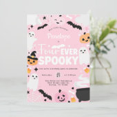 ハロウィン スプーキー ゴースト ピンク 4歳 誕生日パーティー 招待状 (スタンド正面)