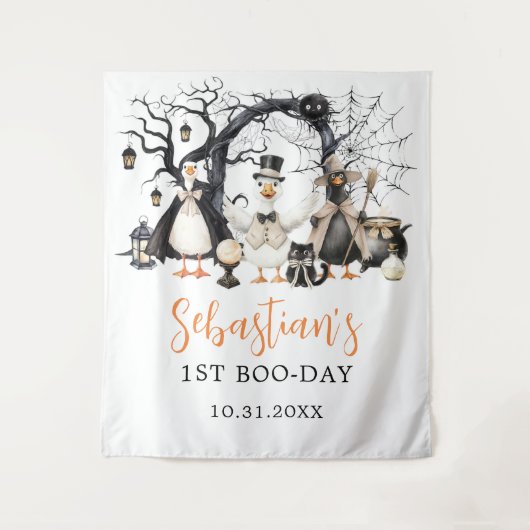 ハロウィン スプーキー ゴース 1歳の誕生日パーティー タペストリー (正面)