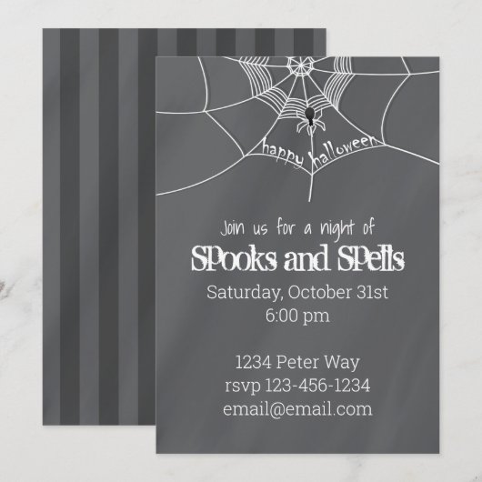 ハロウィン　スプーキー　スケアリー　スパイダーウェブ　ファン　パーティー 招待状 (正面/裏面)