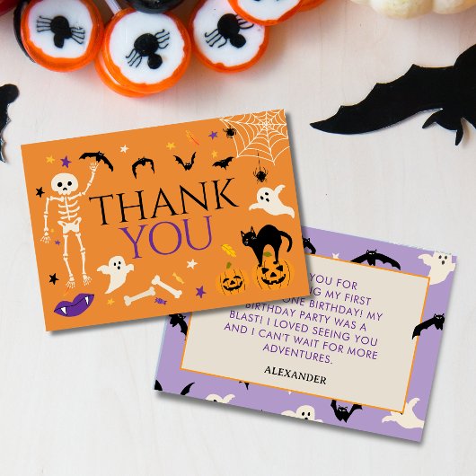 ハロウィン スプーキー ワン 1歳の誕生日 オレンジ サンキューカード