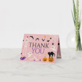 ハロウィン スプーキー ワン 1歳の誕生日 ピンク 折りたたみ サンキューカード (正面)