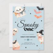 ハロウィン スプーキー ワン 1歳の誕生日 招待状 ブルー (正面)