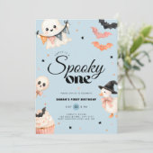ハロウィン スプーキー ワン 1歳の誕生日 招待状 ブルー (スタンド正面)