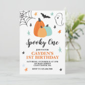 ハロウィン スプーキー ワン 1歳の誕生日 青いカボチャ 招待状 (スタンド正面)
