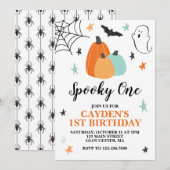 ハロウィン スプーキー ワン 1歳の誕生日 青いカボチャ 招待状 (正面/裏面)