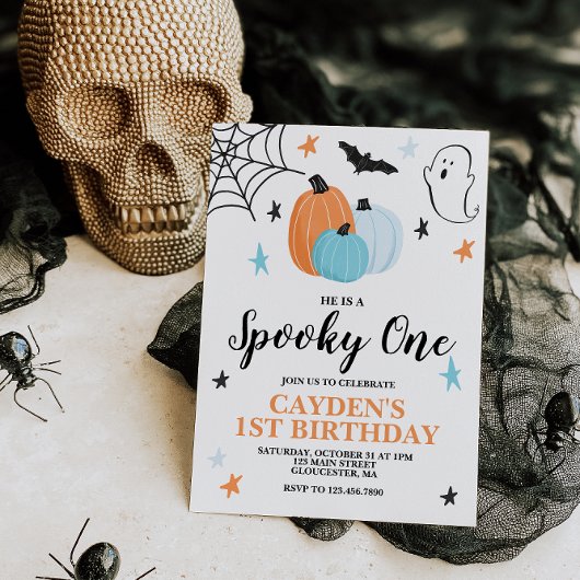 ハロウィン スプーキー ワン 1歳の誕生日 青いパンプキンと共に 招待状
