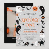 ハロウィン スプーキー 男の子 1歳の誕生日 フォト 招待状 (正面/裏面)