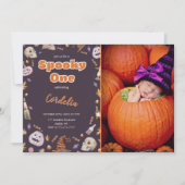 ハロウィン スプーキー 1歳 誕生日 写真 招待状 (正面)