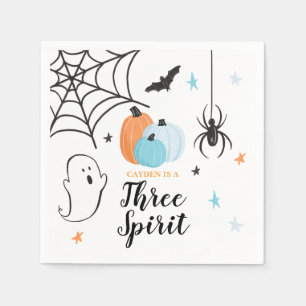 ハロウィン・スリー・スピリット 3歳の誕生日 青いカボチャ スタンダードカクテルナプキン