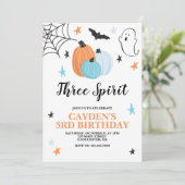 ハロウィン スリー・スピリット 3歳の誕生日 青いパンプキン 招待状 (スタンド正面)