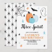 ハロウィン スリー・スピリット 3歳の誕生日 青いパンプキン 招待状 (正面/裏面)