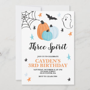 ハロウィン スリー・スピリット 3歳の誕生日 青いパンプキン 招待状