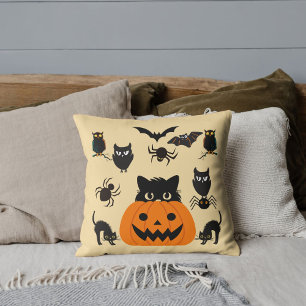 ハロウィン スロー枕 黒猫 不気味 かわいい ベージュ クッション