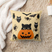 ハロウィン スロー枕 黒猫 不気味 かわいい ベージュ クッション (ブランケット)
