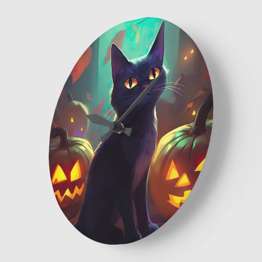 ハロウィン スーツ猫 かぼちゃ スケアリー ラージ壁時計 (傾斜)