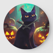 ハロウィン スーツ猫 かぼちゃ スケアリー ラージ壁時計 (正面)