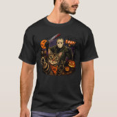ハロウィン セルフィー 猫 & ジェイソン・ヴォーヒース Tシャツ (正面)