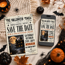ハロウィン セーブ・ザ・デート ハロウィン新聞 招待状