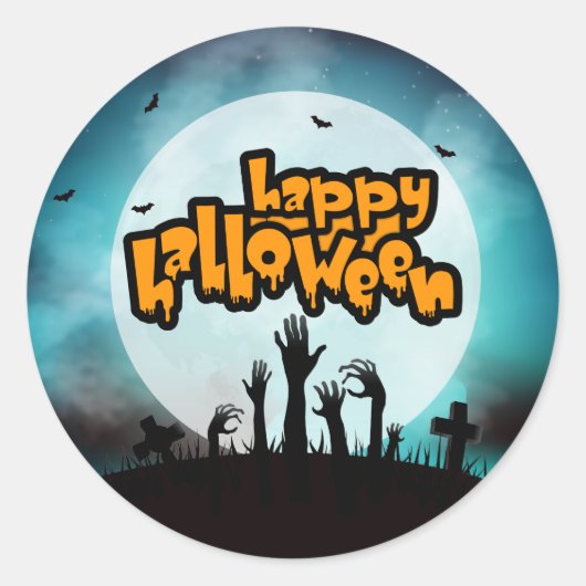 ハロウィン ゾンビ スプーキー 墓場 ラウンドシール (正面)