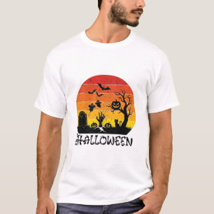 ハロウィン ゾンビ ハンド トゥームストーン ツリー 黒猫 コウモリ Tシャツ