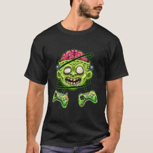 ハロウィン・ゾンビ・ホラー・ビデオ・ゲーマー・ブレイン・ゲーム Tシャツ