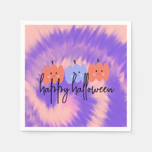 ハロウィン タイダイ かぼちゃ 手描き  スタンダードカクテルナプキン (正面)