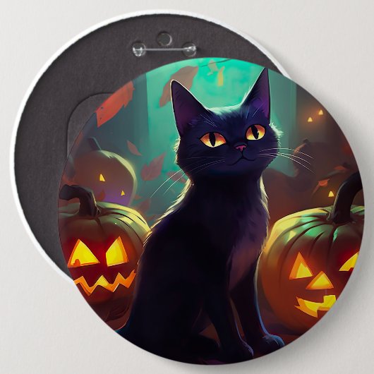 ハロウィン タキシード猫 かぼちゃ スケアリー 缶バッジ (正面&裏面)