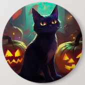 ハロウィン タキシード猫 かぼちゃ スケアリー 缶バッジ (正面)