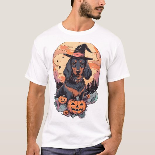ハロウィン ダックスフンド ステッカー Tシャツ (正面)