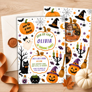 ハロウィン ダブルフォト カボチャの誕生日 招待状