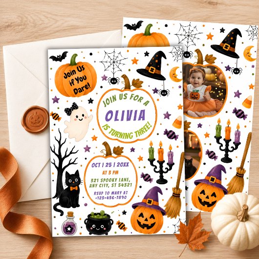 ハロウィン ダブルフォト カボチャの誕生日 招待状